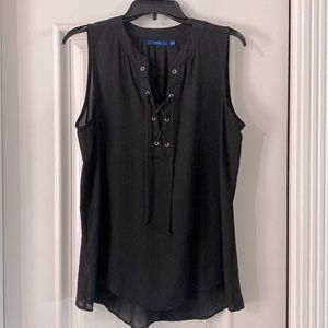Apt 9 black sleeveless lace up grommet blouse, size L